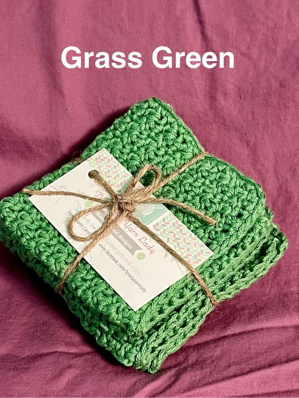 2piece Handmade Grass Green Crochet cotton dish cloths